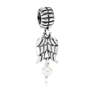 Retired Pandora Guardian Angel Dangle Bead White Freshwater Pearl Silver EUC